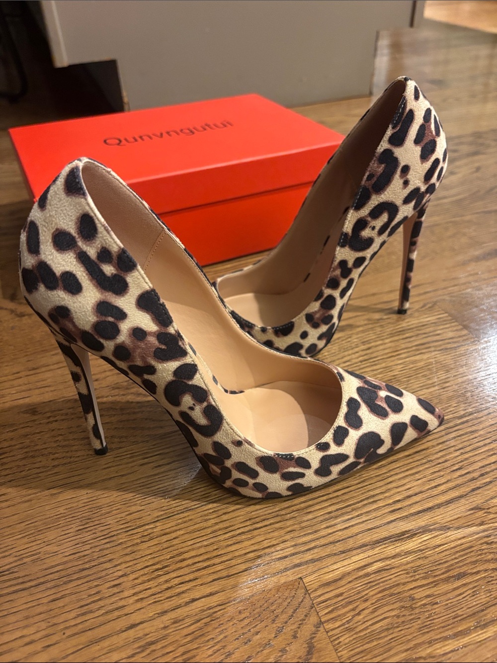 Leopard Print Pointed-Toe Stiletto Pumps - Beige